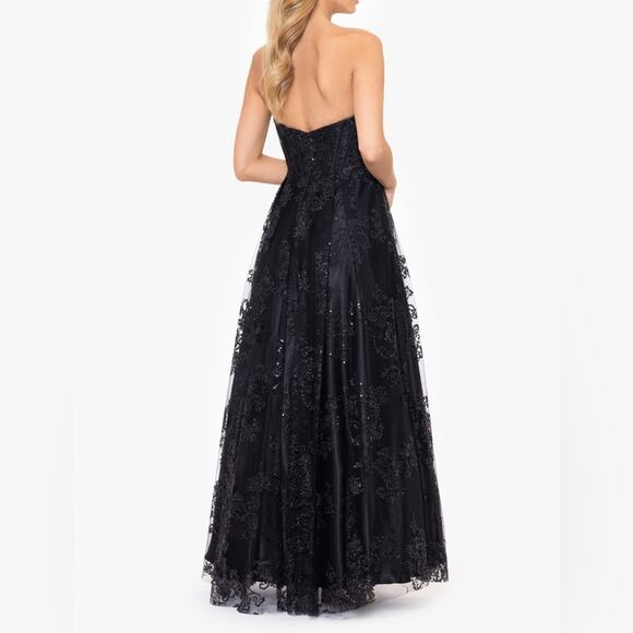 Blondie Nites “Tori” Strapless Glitter Mesh Corset Gown Black Junior’s Sz 13 - Picture 5 of 11